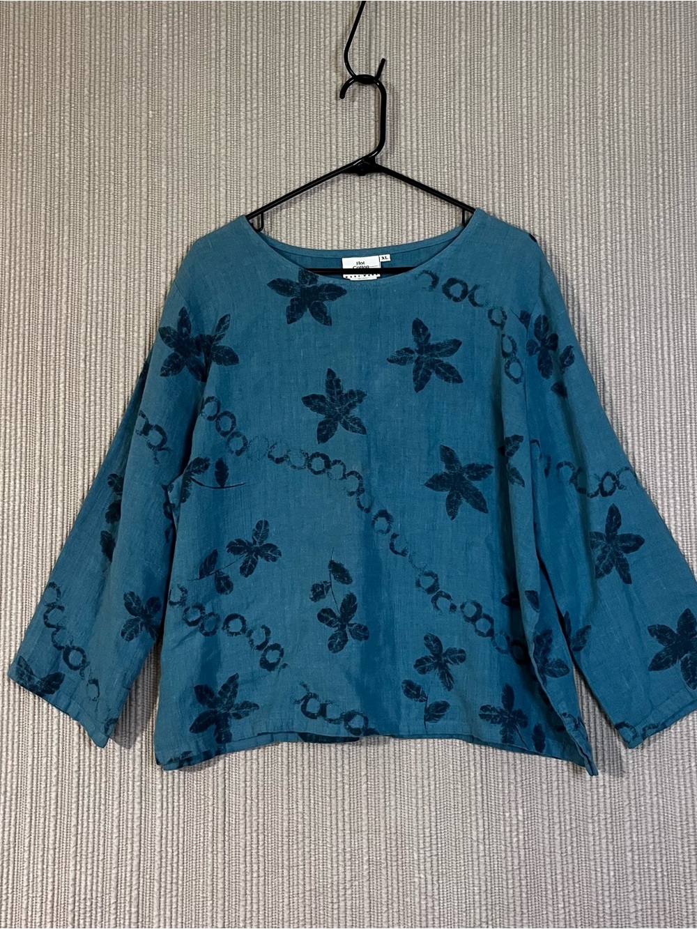 Hot Cotton by Marc Ware Teal 100% Linen Tunic Top Starfish Print Womens XL FLAW